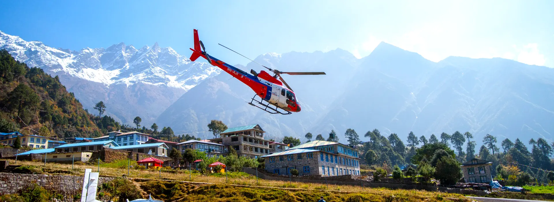 Helicopter at Lukla flying to Everest Base Camp