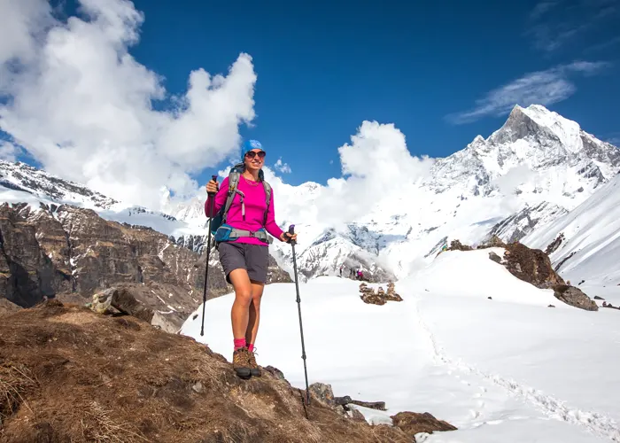 Trekker on the way to annapurna base camp