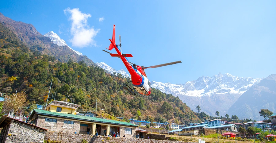 Heli return from Gorek Shep to Lukla