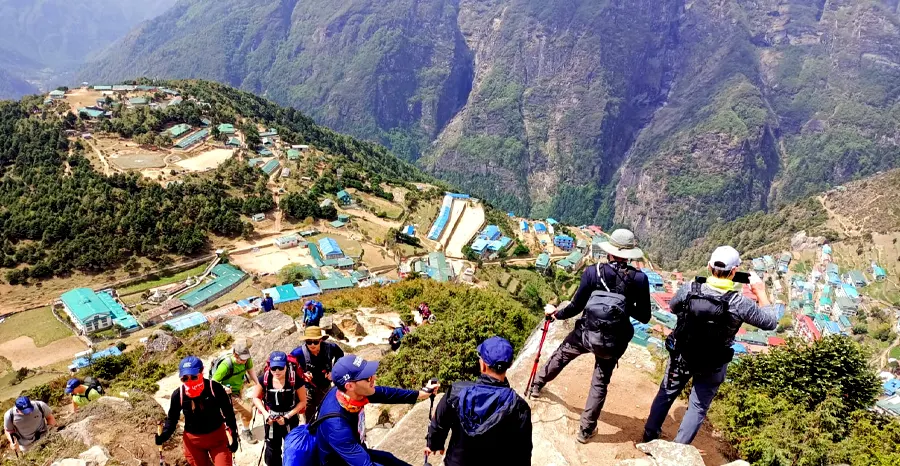 Our guests exploring Namche Bazar during the Everest base camp trek for beginners
