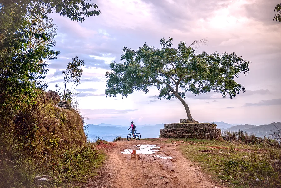 Foreigner mountain biking around Pokhara