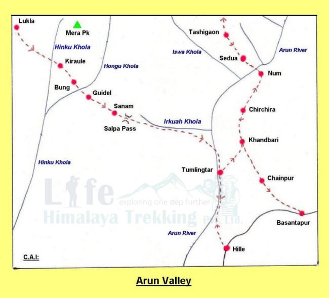 arun valley trekking map