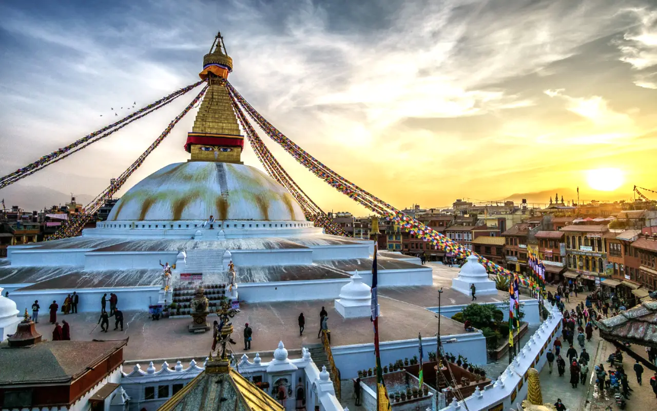 Golden Sunset Over Boudhanath Stupa