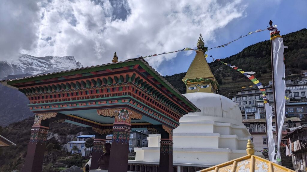Entrance Gate Of Namche Bazaar With Stupa In The Background