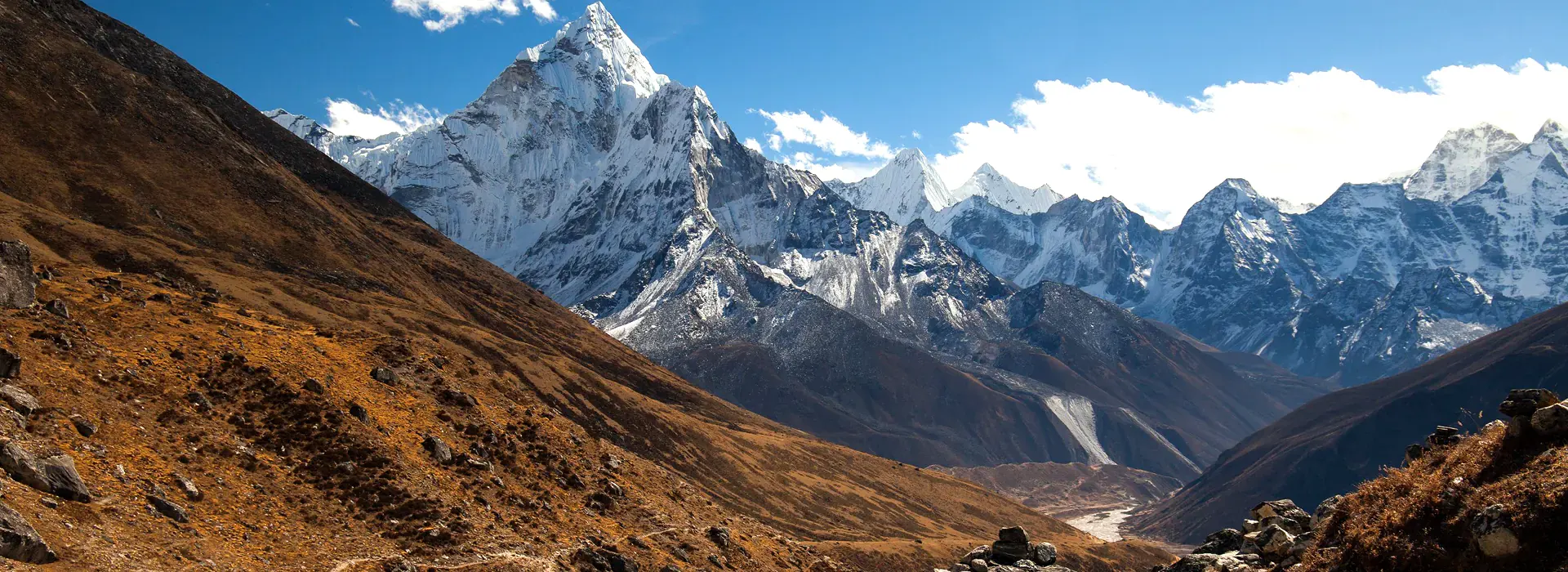 Ama dablam seen from dingboche village on everest highway in nepal