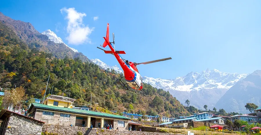Heli return from Gorek Shep to Lukla