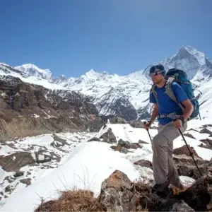 Trekker on the way to annapurna base camp